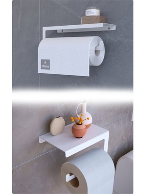 Metal Modern Şık Kağıt Havlu Askılığı ve Tuvalet Kağıtlığı İkili Set | Paslanmaz, Yüksek Taşıma Kapasiteli, Askı + Raf Kullanım