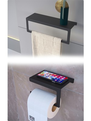 Metal Modern Banyo Havlu Askılığı ve Tuvalet Kağıtlığı İkili Set | Siyah – Beyaz | Paslanmaz, Dayanıklı ve Şık Tasarım, Uzun Ömürlü