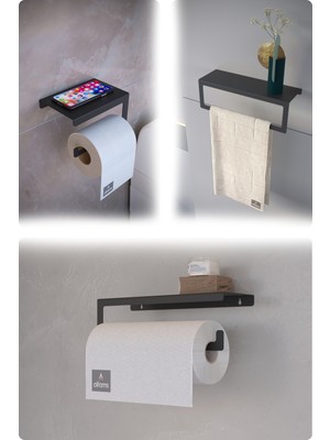 Modern Üçlü Set – Raflı Banyo, Mutfak, Tuvalet Kağıtlığı, Havlu Askılığı ve Rulo Kağıt Havlu Askılığı – Paslanmaz, Yüksek Taşıma Kapasiteli