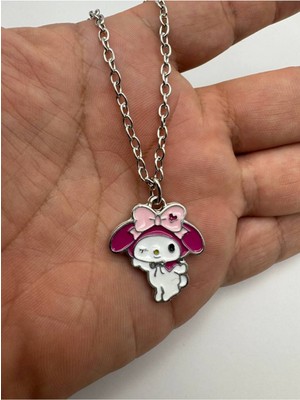 Göz Kırpan Kuromi Desen Pembe Kolye – Metal  Zincirli Sevimli Anime Karakter Takı