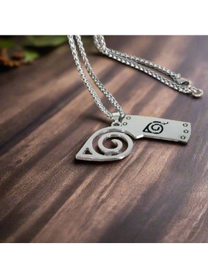 Konaha Alınbandı Simgeli Kolye Metal  Zincirli | Naruto Anime Temalı Unisex Takı