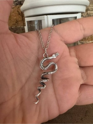 Dolanmış Yılan Desen Unisex Kolye – Metal  Zincirli, Mistik ve Güçlü Tasarım