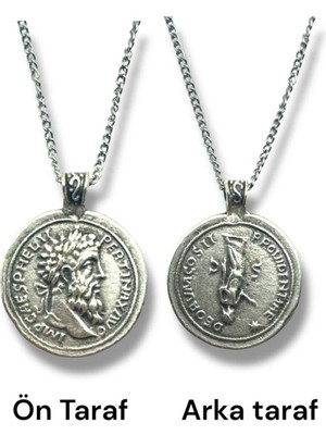 Marcus Aurelius ve Sezar Desen Roma Para Kolye-Çift Taraflı-1 Adet – Metal  Zincirli Metal Kolye