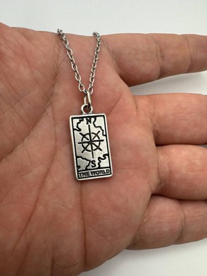The World Tarot Kartı Desen Unisex Kolye – Metal  Evrensel Tamamlanma ve Başarı Simgeli Takı