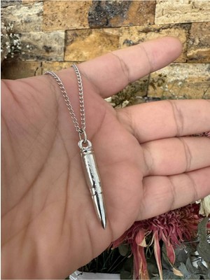 Mermi (Kurşun) Desen Kolye – Gümüş Renk Askeri Tarz Unisex Metal Takı