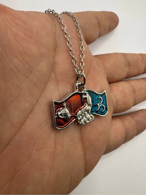 Bozkurt, Hilal ve Osmanlı Tuğralı Türkiye Haritası Kolye – Gümüş Renk Unisex Metal Takı