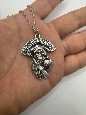 Sons Of Anarchy Logo Desen Gümüş Renk Unisex Metal Kolye – Biker ve Dizi Temalı Takı