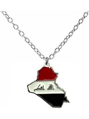 Irak Haritası Desen Unisex Kolye – Zamak Kaplama Metal  Zincirli Anlamlı Takı