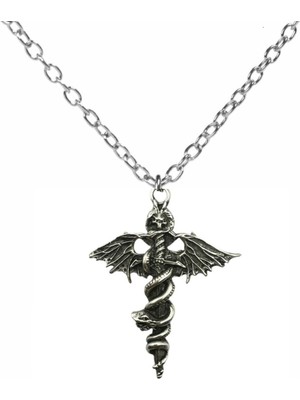 Kılıç, Yarasa ve Yılan Desen Unisex Kolye – Metal  Zincirli Gotik Güç ve Gizem Temalı Tasarım