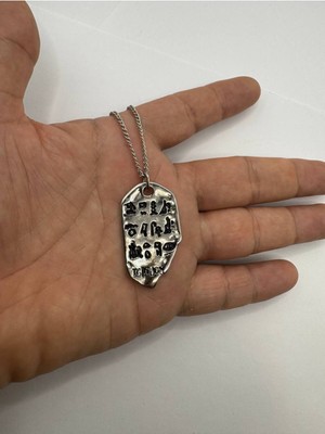 Aztek Yazıt Desen Unisex Kolye – Metal  Zincirli, Antik Medeniyet Tasarımı
