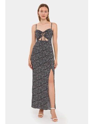 Hiccup Kadın Büst Kesimi Floral Maxi Elbise Siyah