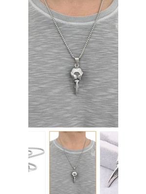 Gotik Karga Kafası Desen Kolye Metal  Zincirli | Mistik ve Unisex Metal Takı