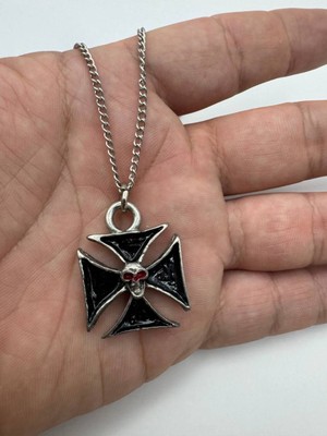 Demir Haç Desen Kolye – Gotik Unisex Antik Tasarım, Metal  Zincirli
