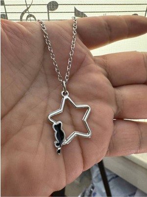 Star Yıldız Kedi Desen Gotik Unisex Kolye – Gizemin ve Büyünün Buluşması
