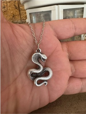Kobra Yılan Desen Unisex Kolye – Metal  Zincirli, Güç ve Koruma Temalı Tasarım