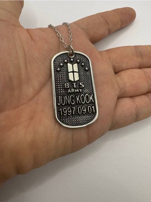 Bts Jungkook Gümüş Künye Kolye | Metal  Zincirli Unisex K-Pop Aksesuar