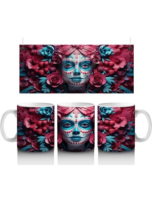 Çift Renk Çiçekler Arasında Buz Makyajlı Yüz – Hediyelik Kahve Kupası