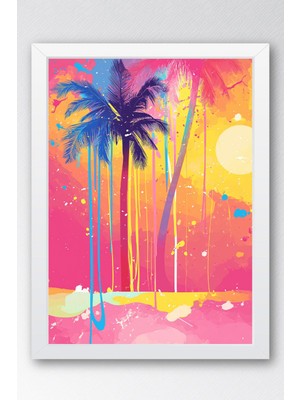 Tropikal Gün Batımı Pop Art Çerçeveli Tablo - Pop Art Poster Tablo