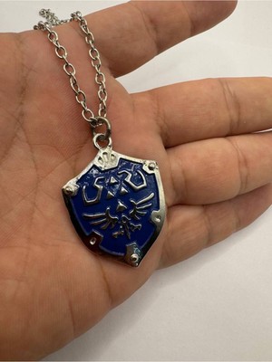 Mavi Kalkan Desen Kolye Metal  Zincirli | Unisex Fantastik ve Koruyucu Sembol Takı