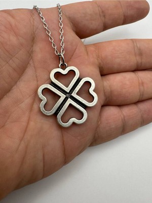 4 Yapraklı Yonca Desen Antik Eskitme Kolye – Metal  Zincirli Unisex Metal Aksesuar