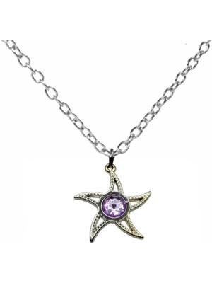 Açık Mor Taşlı Deniz Yıldızı Kadın Kolye – Metal  Zincirli Zamak Kaplama Zarif Takı