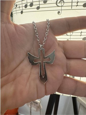 Kanatlı Haç Kolye Metal  Zincirli | Zamak Kaplama Unisex Aksesuar
