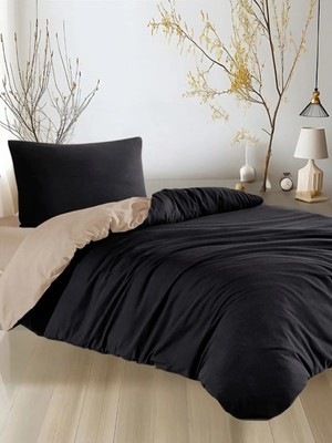 Uykulife Tek Kişilik Lastikli Çarşaflı Bej Siyah Nevresim Takımı