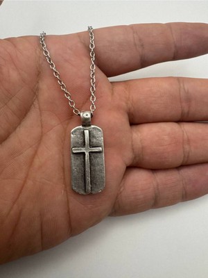 Antik Haç Künye Kolye – Metal  Zincirli, Vintage & Unisex Metal Takı