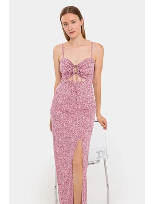 Hiccup Kadınlar Büst Kesimi Floral Maxi Elbise Allık Pembe