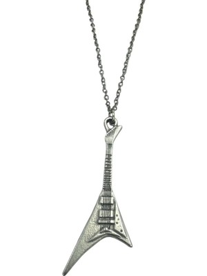 V Elektro Gitar Metal Kolye – Metal  Zincir – Unisex Müzik Temalı Takı