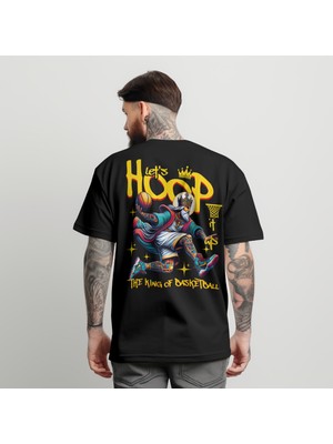 Siyah Oversize Erkek Basketbol Baskılı T-Shirt %100 Pamuk