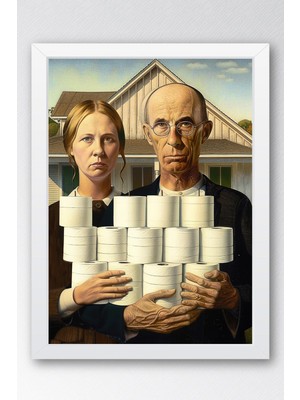 Amerikan Gotik Tuvalet Kağıdı Çerçeveli Tablo - Wc Tuvalet Için Tablo