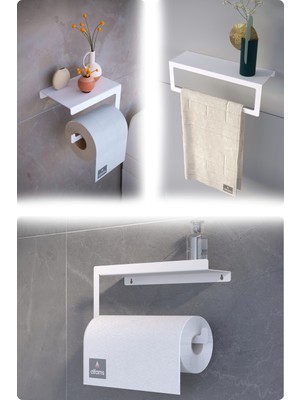 Modern 3’lü Set | Raflı Tuvalet Kağıtlığı, Havlu Askılığı ve Rulo Kağıt Havlu Askılığı | Paslanmaz Metal, Yüksek Taşıma Kapasiteli