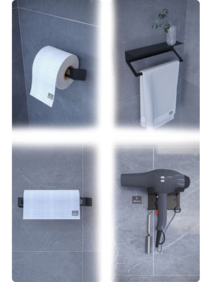 Metal 4’lü Set | Tuvalet Kağıtlık, Havlu Askısı, Kağıt Havluluk ve Fön Makinesi Tutucu | Paslanmaz, Yüksek Taşıma Kapasiteli, Banyo & Mutfa