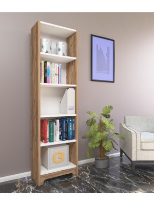 Nur Mobilya Ece 5 Raflı Kitaplık Atlantik Çam Beyaz