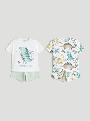 Lc Waikiki Yeni Sezon Bisiklet Yaka Dinazor Baskili Erkek Bebek Sortlu Pijama Takim 2'li - S5DN41Z1