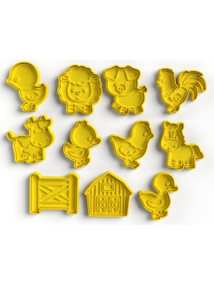 Çiftlik Hayvanları ve Objeleri Temalı Kurabiye Kalıbı ve Kesicileri 11 Parçalık Set