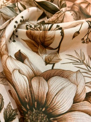 Bursa Ipeği Melis Desen Fular Yeşil-Bej