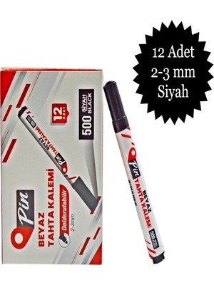 Pin Beyaz Tahta Kalemi 12'li - Siyah