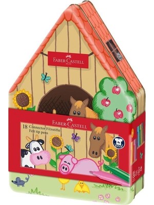 Faber Castell Keçeli Kalem Seti Connector Çiftlik 18'li Metal Kutu