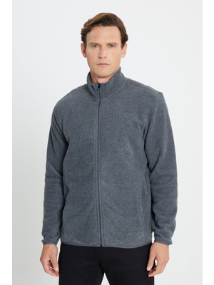 Altınyıldız Classics Erkek Antrasit-melanj Anti-pilling Tüylenme Yapmayan Standart Fit Dik Yaka Sweatshirt Polar Ceket