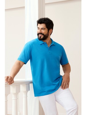 Altınyıldız Classics Erkek Turkuaz %100 Pamuk Kıvrılmaz Pike Polo Yaka Slim Fit Dar Kesim Tişört