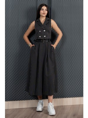 Dikine Çizgili Yelek ve Etek Takım 1240