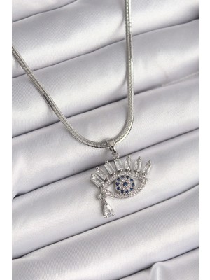 Clariss 316L Çelik Gümüş Renk İtalyan Zincir Zirkon Taşlı Göz Model Kadın Kolye