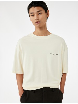 Pamuklu Kısa Kollu Tok Kumaş Bisiklet Yaka Oversize Baskılı Tişört