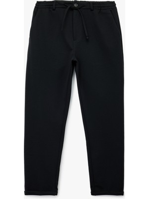 Cep Detaylı Düğmeli Pike Kumaş Beli Bağcıklı Pantolon