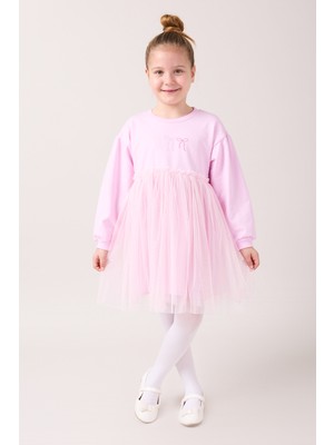 Fiyonk Nakış Detaylı Tüllü Kız Çocuk Elbise