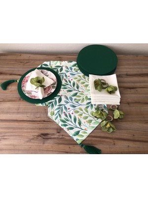 Sofra Sunum Seti Yeşil Yaprak Desenli Takım