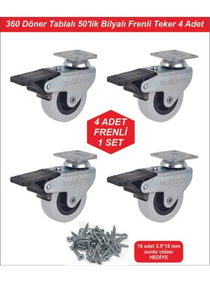 Modern Raf 4 Adet Frenli 50'lik Bilyalı Döner Tablalı Plastik Masa Dolap Sehpa Teker Seti