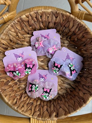 Şehrazat Handmade Tasarım 2 Li Kuromi Simli Tül Detaylı Lastikli Toka